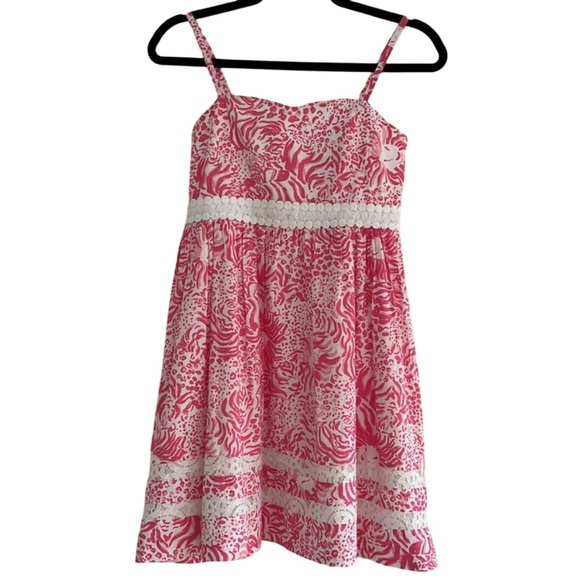 LILLY PULITZER Girls Pink Dress Lace Trim Sweetheart Neckline 14 - Picture 1 of 13